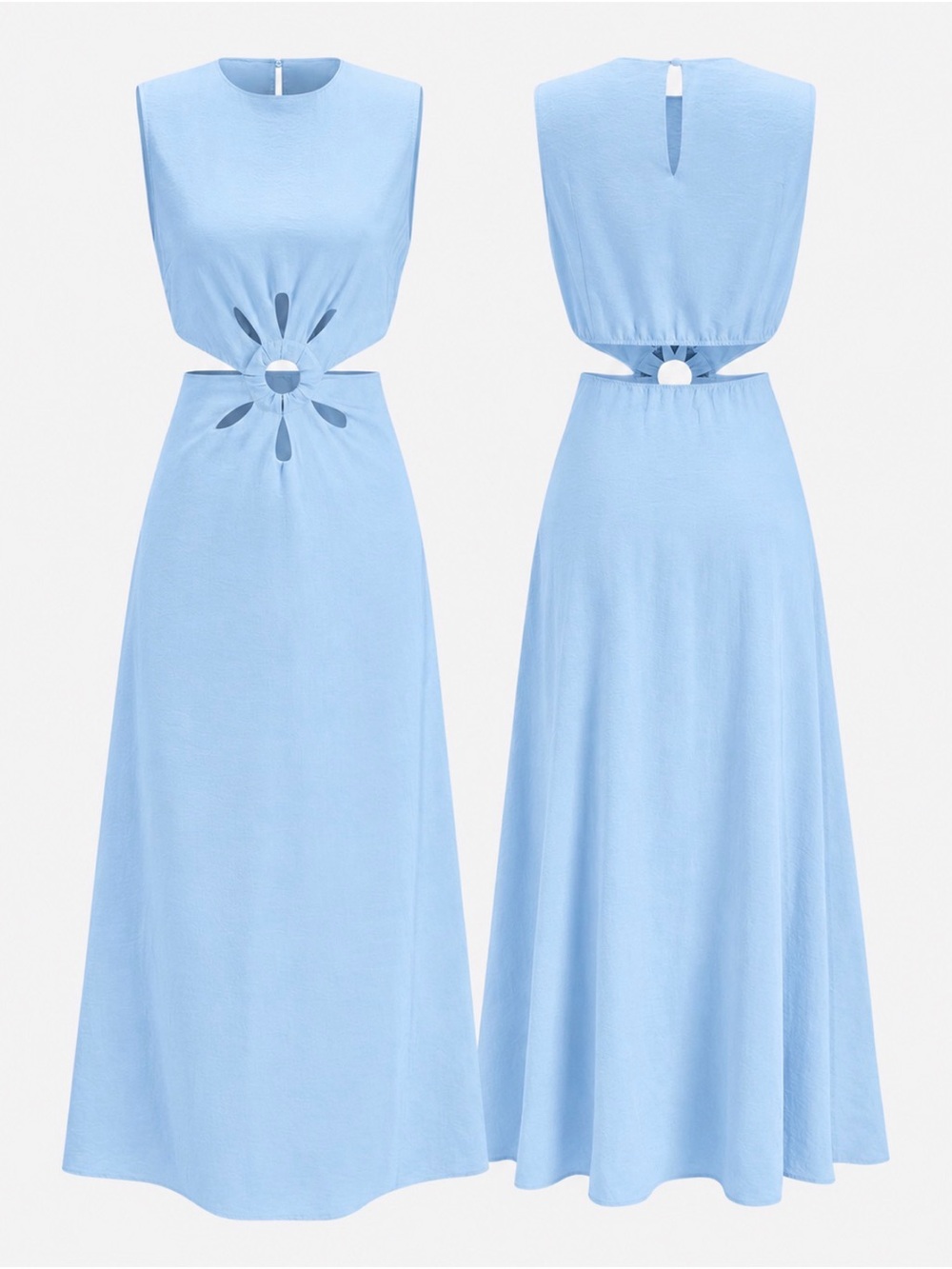 Commense Cutout Waist Maxi Dress in Light Blue